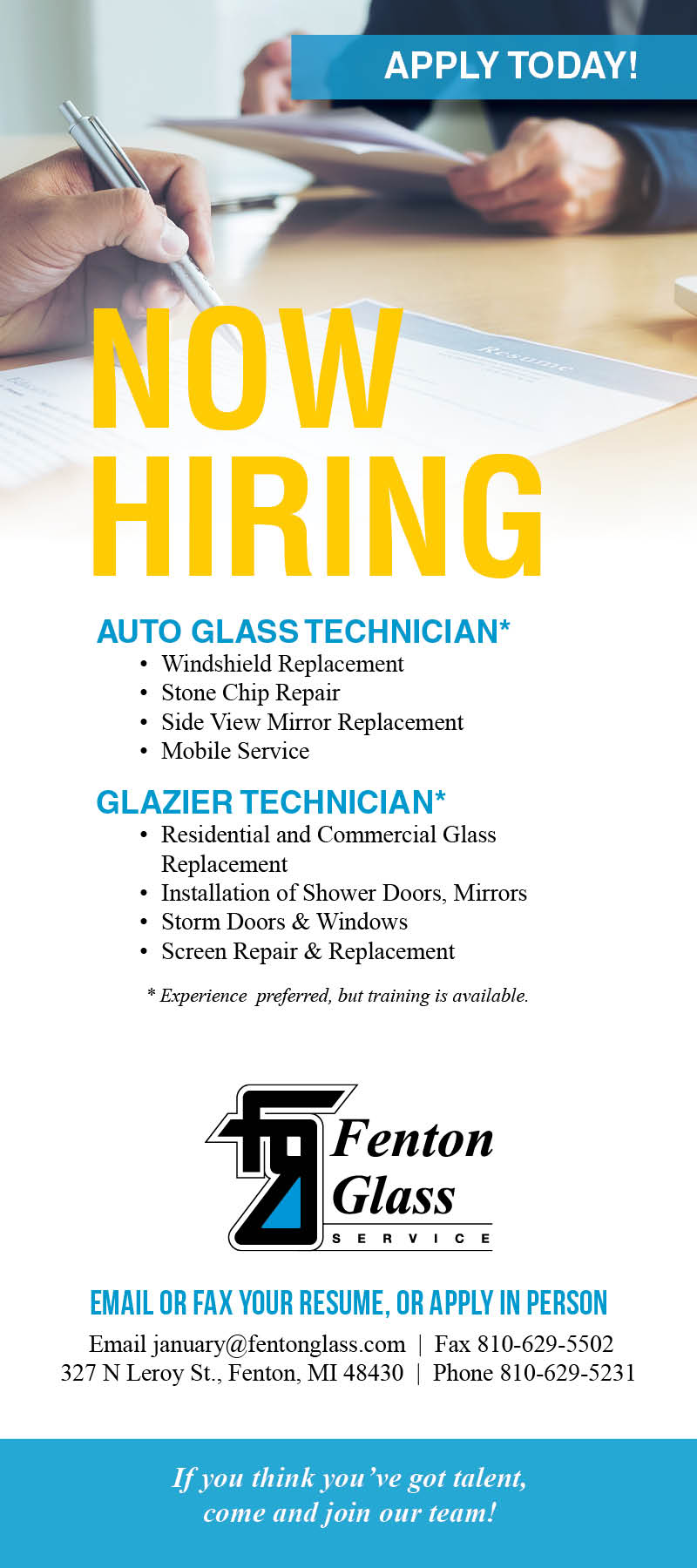 Fenton Glass, Auto, Residential & Commerical Glass Services